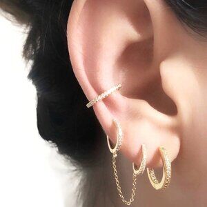 KIKICHIC Tiny CZ Diamond Handcuff Chain Gold Hoop Huggies